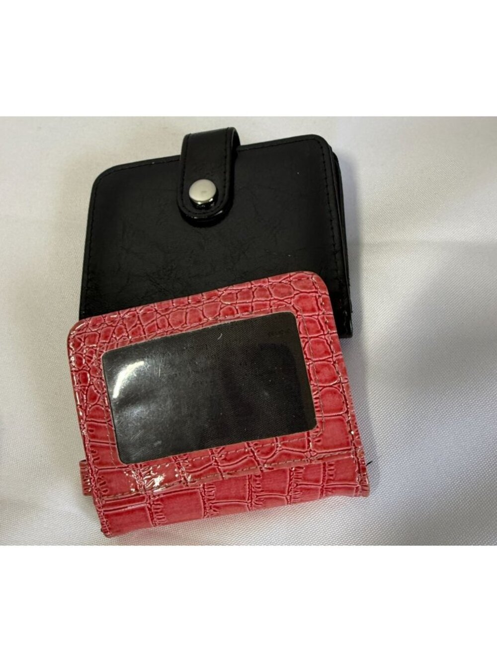 Set Of‎ 2 Mini Wallets Pink Croc Embossed/Black Faux Leather ID Windows